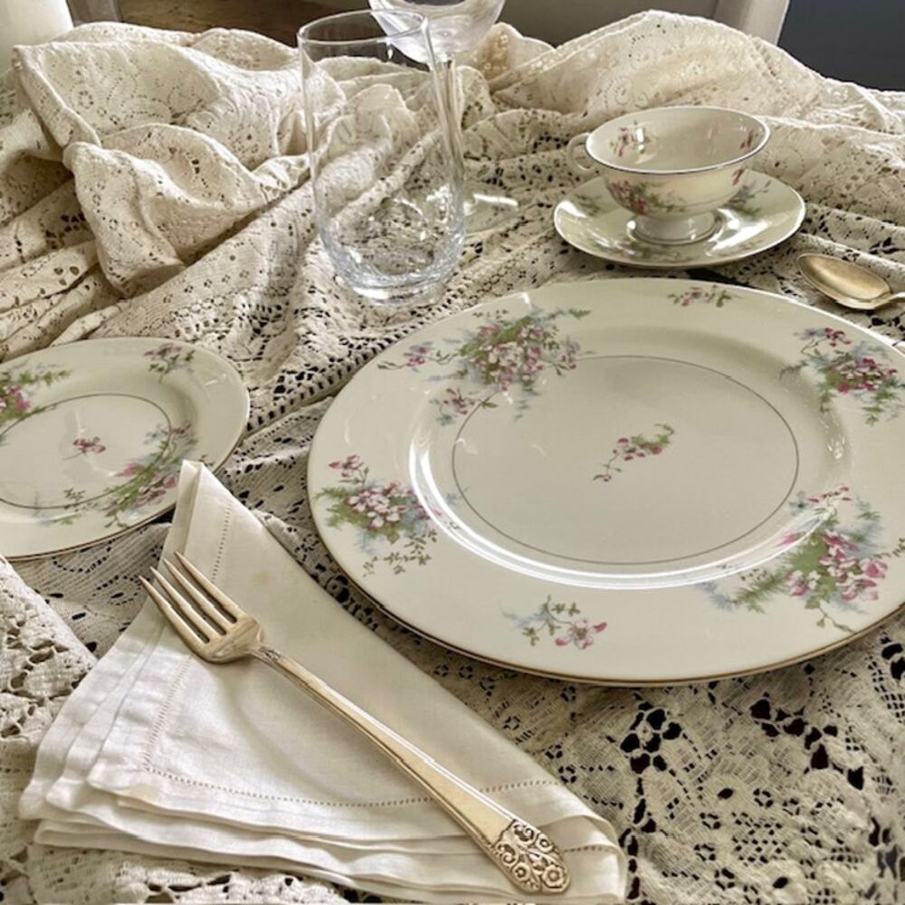 Vintage Apple Blossom China 4 Piece Table Place Setting Haviland Cottagecore